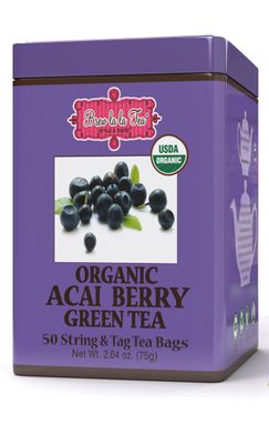Brew La La Organic Green Tea - Natural Acai Flavor - 50 Double Chambered Bags - Low Caffeine Gourmet Tea - Certified Organic