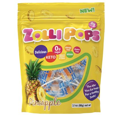Zollipops Clean Teeth Lollipops | Anti-Cavity, Sugar Free Candy for a Healthy Smile - Great for Kids, Diabetics and Keto Diet (Pineapple, 3.1oz), Assorted, (3339)