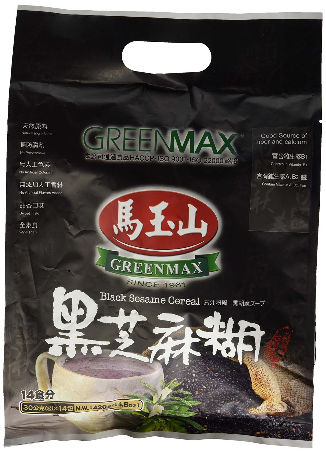 Greenmax (Mayushan) Black Sesame Cereal -Instant , 127 Kcal Per Serving - 14 Servings