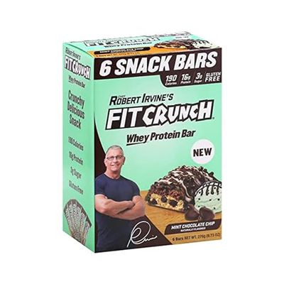 FITCRUNCH Snack Size Protein Bars, Designed by Robert Irvine, 6-Layer Baked Bar, 3g of Sugar, Gluten Free &amp; Soft Cake Core (6 Bars, Mint Chocolate Chip)