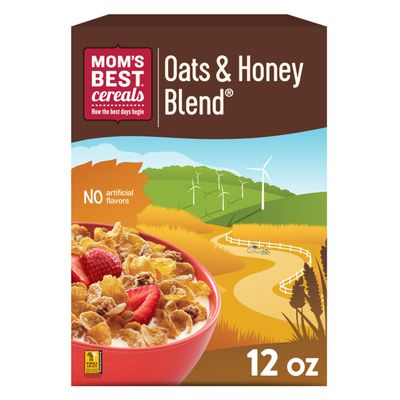 Mom&#39;s Best Oats and Honey Blend Breakfast Cereal, Breakfast Cereal with Flakes and Granola Clusters, 12 OZ Box (Pack of 8)