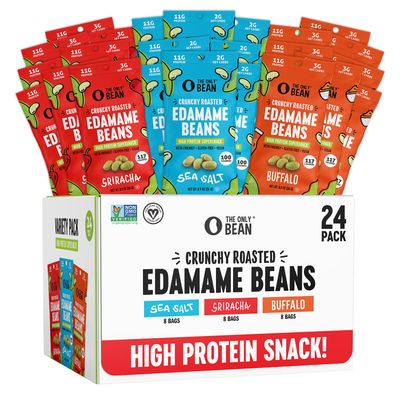 The Only Bean Crunchy Roasted Edamame - Healthy Snacks for Adults and Kids (Variety Pack), Low Calorie &amp; Carb Keto Snack Food, Vegan Gluten Free High Protein Snacks (11g), Office Snack, 0.9oz 24 pack