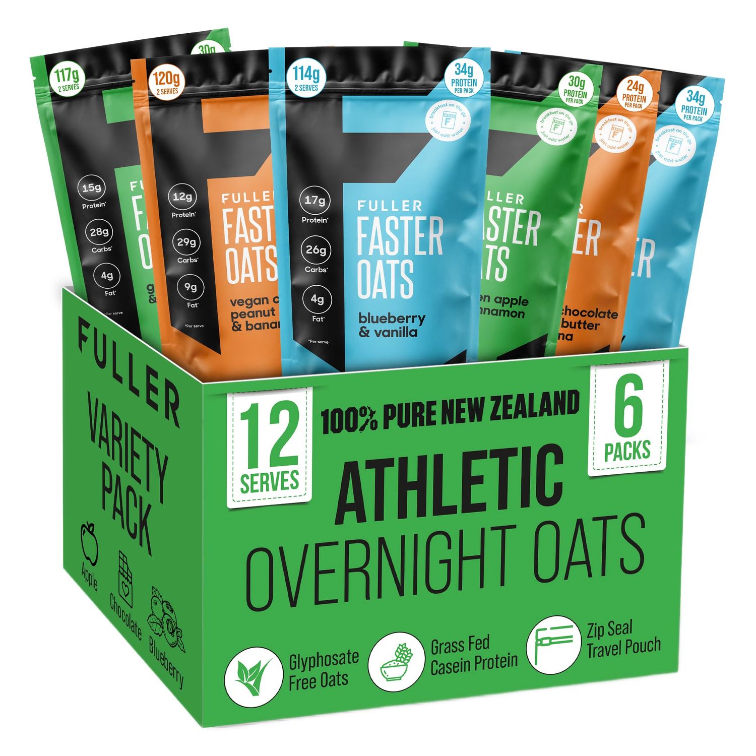 Overnight Oats 12 Serves, 6 Packs, 30G Protein Glyphosate Free Breakfast Oats for Endurance Athlete, Triathlete, Runner, Hiking, Ultra Endurance Sports Nutrition - Oats Overnight Shake