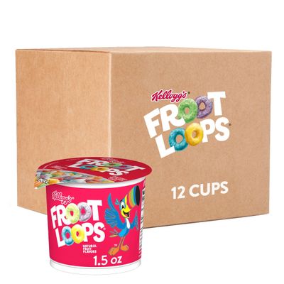 Kellogg&#39;s Froot Loops Breakfast Cereal Cups, Fruit Flavored, Breakfast Snacks with Vitamin C, Original, 18oz Case (12 Cups)
