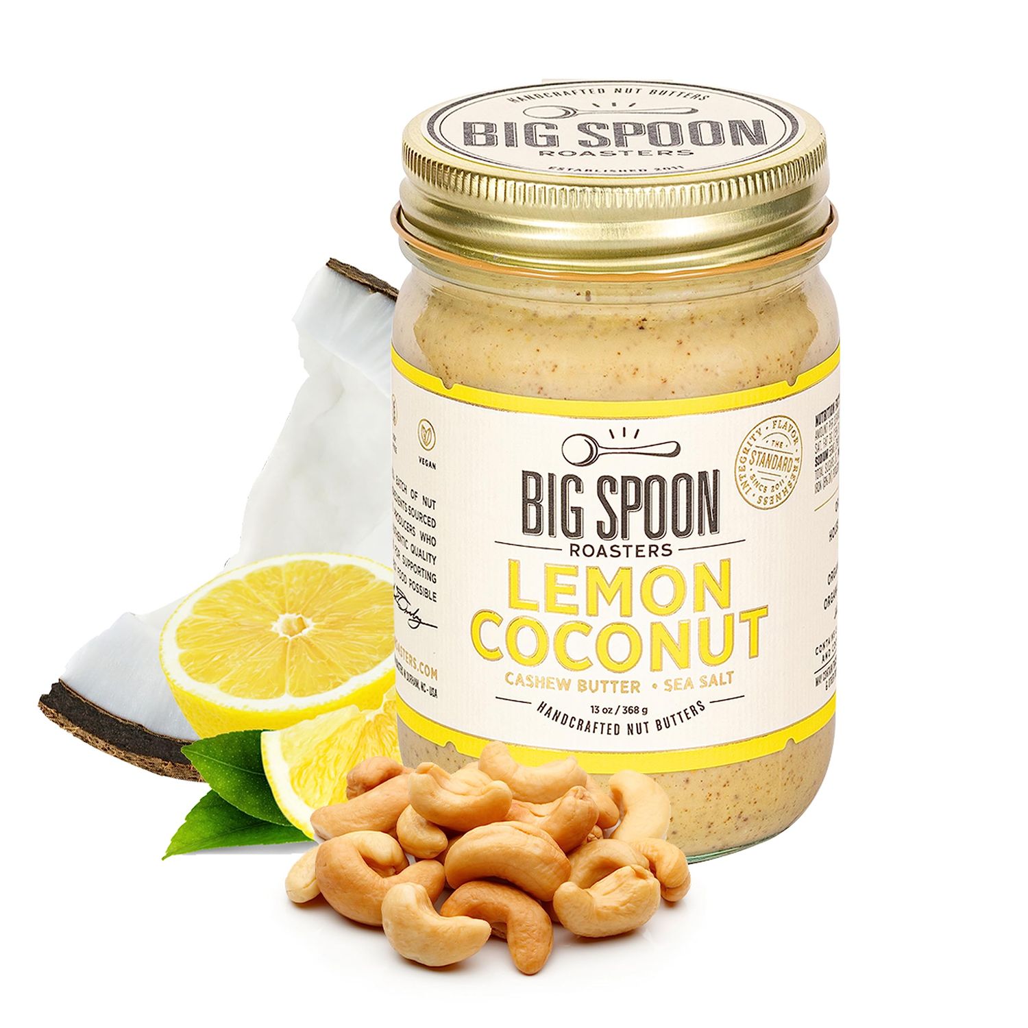 Big Spoon Roasters Lemon Cookie Cashew Butter with Sea Salt - Keto Friendly, Fair Trade Cashews - Low Sugar &amp; Palm Oil Free - Natural Ingredients - Vegan Gourmet Nut Butter Spread - 13 Ounces