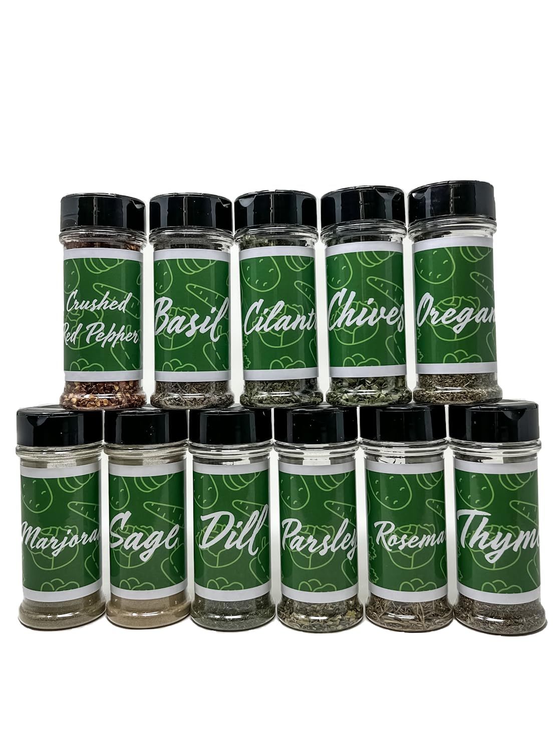Premium | Herb Collection | All Natural | 11 Count | Thyme | Basil | Red Pepper | Cilantro | Marjoram | Oregano | Chives | Rosemary | Sage | Parsley | Dill | Large 5.5 Fl. Oz. Shakers
