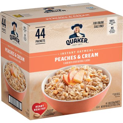 Quaker Instant Oatmeal, Peaches &amp; Cream, 1.05oz, 44 Counts (Pack of 1)
