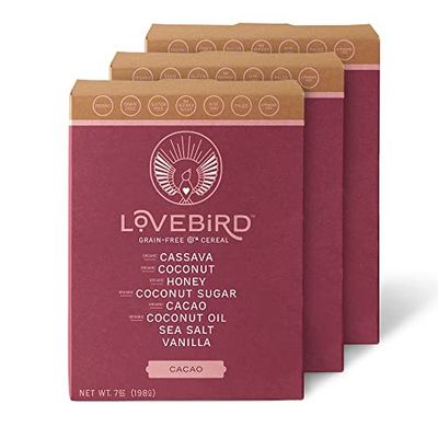 Lovebird Gluten Free Cereal Cacao 3 Pack - Organic Grain Free Cereals Paleo AIP Dairy Free Keto Friendly No Refined Sugar Healthy Snacks for Kids, Adults