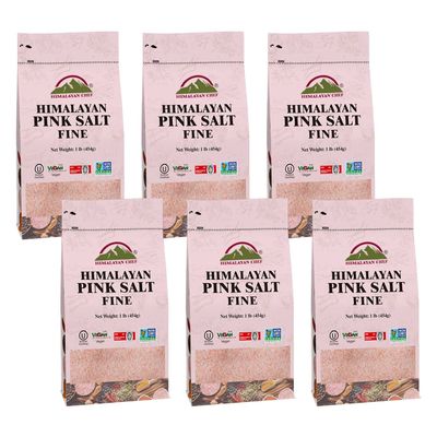 Himalayan Chef WBM Himalayan Pink Salt Fine Grain for Baking, Cooking &amp; Seasoning | 1 Lbs/Each Pack of 6