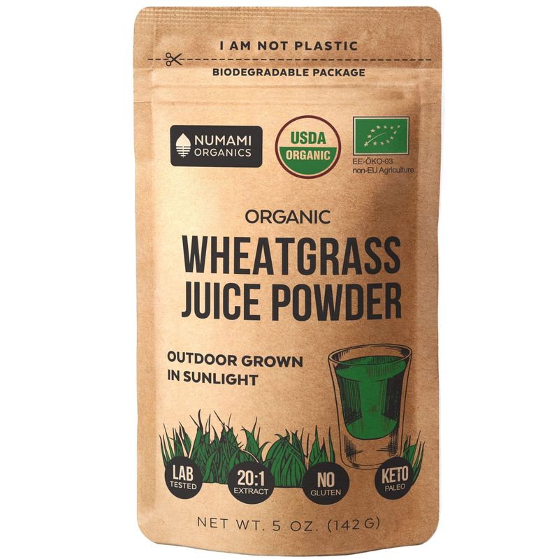 Organic Wheatgrass Juice Powder - 100% Water Soluble, Grown in USA and USDA Certified Organic, 20 times more concentrated than Raw Wheatgrass