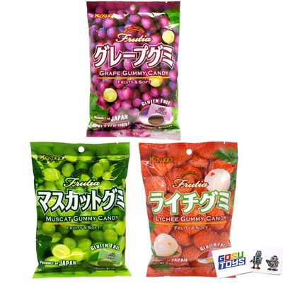 Kasugai Japanese Gummy Candy with Real Fruit Juice (3 Pack) (Grape, Muscat, Lychee)