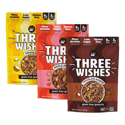 Three Wishes Granola, Variety Pack (3-Pack) - Gluten Free Granola, 6g Protein &amp; 3g Sugar Healthy Breakfast &amp; On-the-Go Snack - Vegan, Kosher &amp; Grain-Free