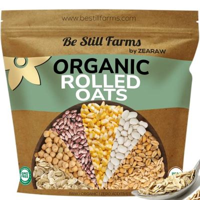 Organic Oatmeal Regular Rolled Oats - Old Fashioned Oat Bulk (4.8 lb) Be Still Farms - 100% Whole Grain | High in Fiber &amp; Protein | USA Grown | USDA Certified | Vegan | Non-GMO | Sugar-Free