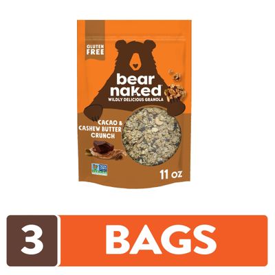 Granola, Bear Naked, Cacao and Cashew Butter, Non-GMO Project Verified, Fair-Trade Certified Cocoa and Gluten-Free, 11oz Bag (3 Pack)