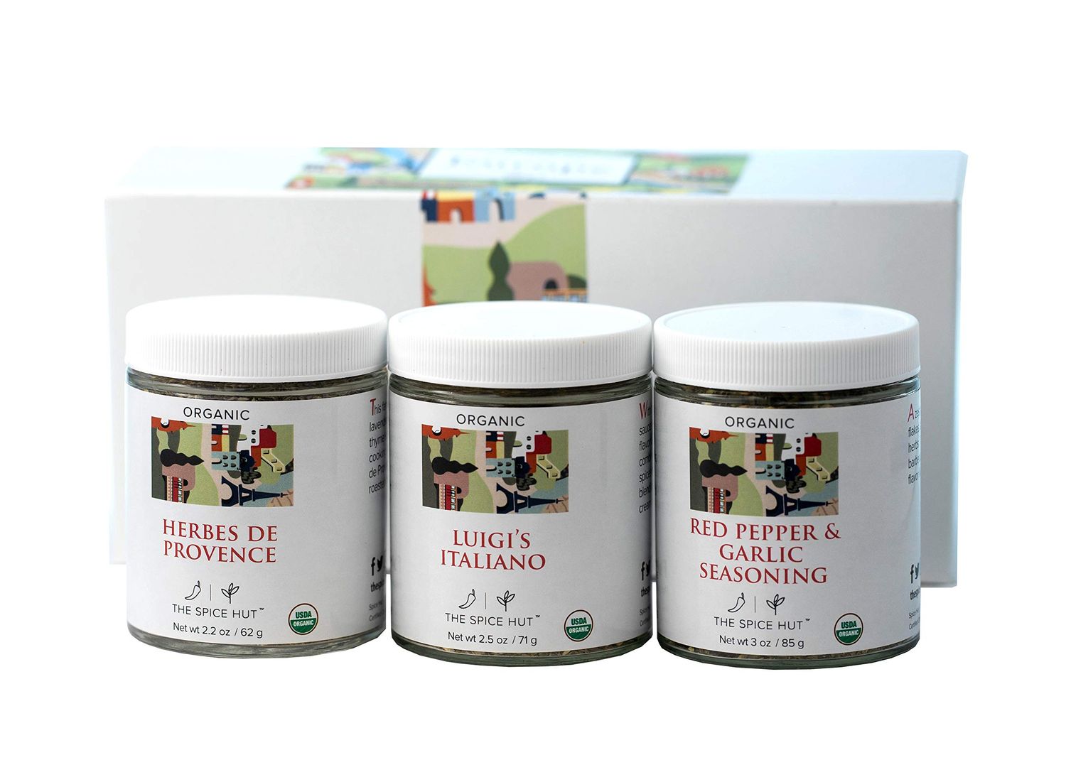 Organic Herb Seasoning Collection - 3 Flavors of Europe - Italian &amp; French Spice Gift Set