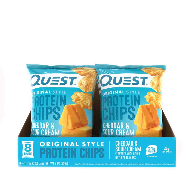Quest Nutrition Cheddar &amp; Sour Cream Protein Chips, Low Carb, Gluten Free, Potato Free, Baked, Pack of 8