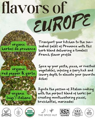 Organic Herb Seasoning Collection - 3 Flavors of Europe - Italian &amp; French Spice Gift Set