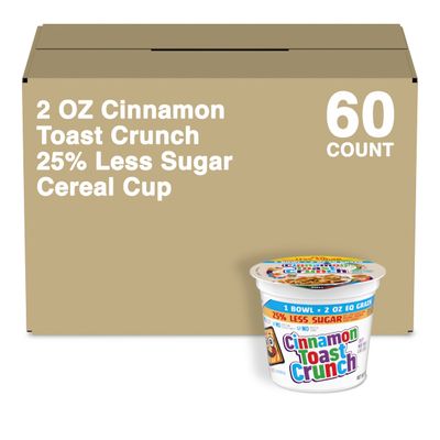 Cinnamon Toast Crunch Reduced Sugar Cup Cereal, 2 Oz (Pack of 60)