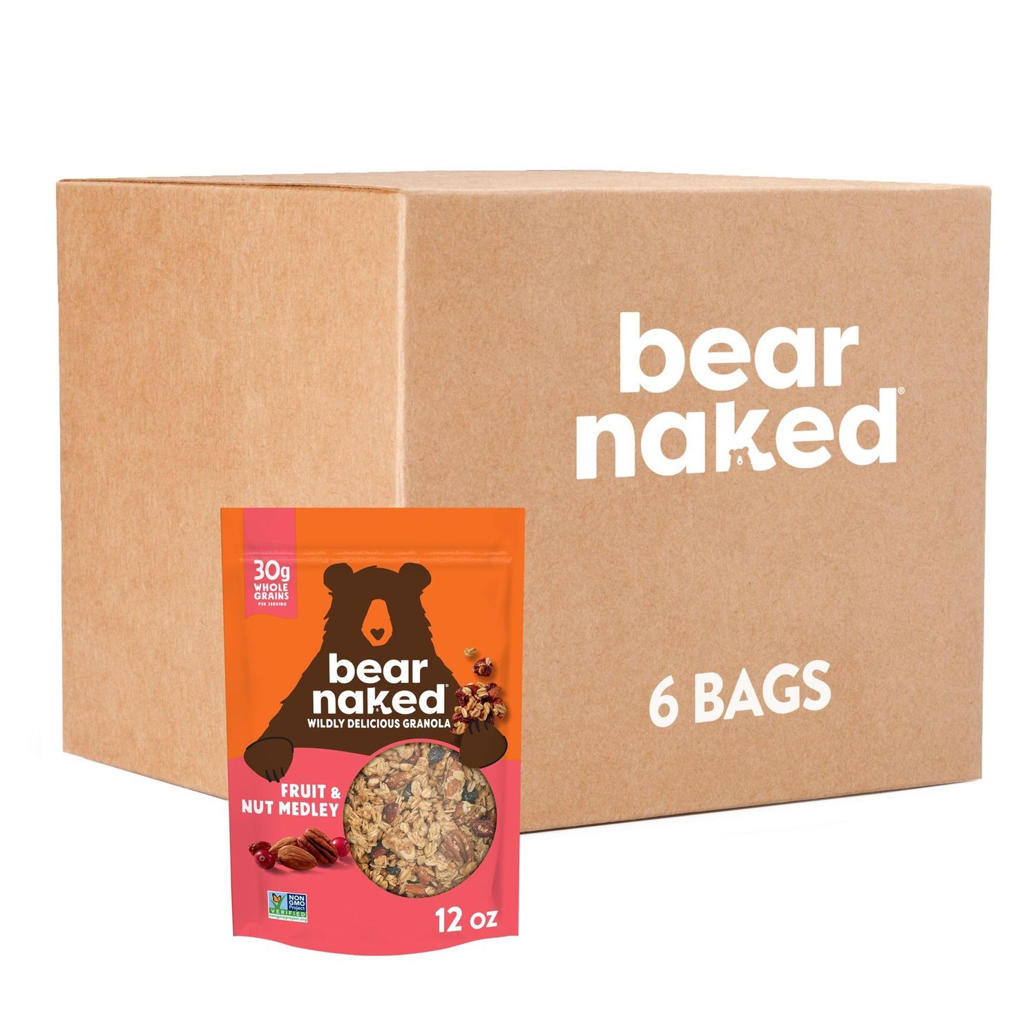 Bear Naked Granola Cereal, Whole Grain Granola, Breakfast Snacks, Fruit and Nut Medley (6 Bags)