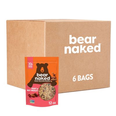 Bear Naked Granola Cereal, Whole Grain Granola, Breakfast Snacks, Fruit and Nut Medley (6 Bags)