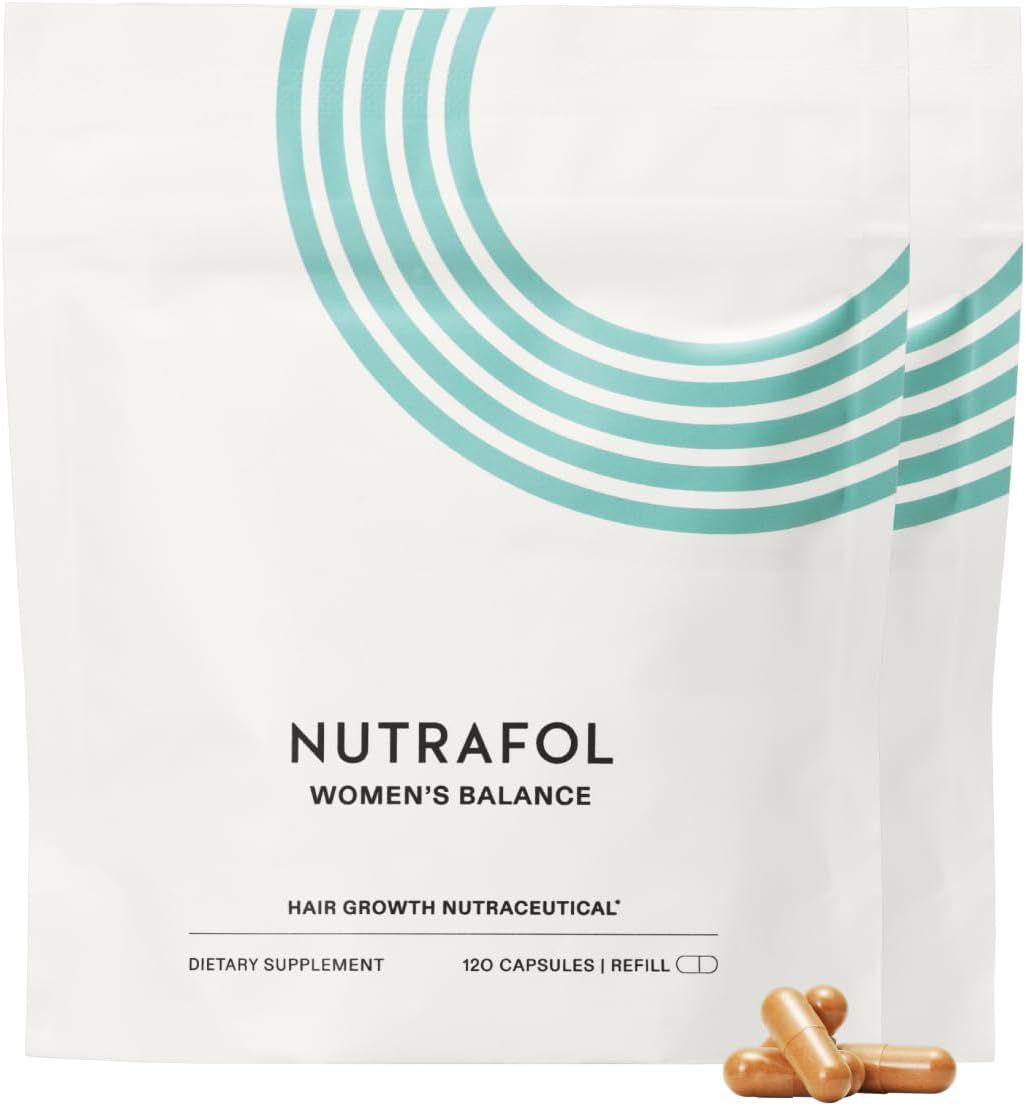 Nutrafol Women&#39;s Balance Hair Growth Supplements, for Ages 45+, Clinically Proven for Visibly Thicker Hair and Scalp Coverage, Dermatologist Recommended - 2 Month Supply, 2 Refill Pouches