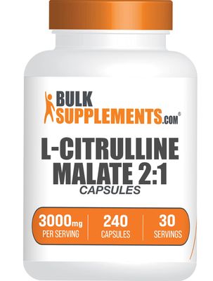 BulkSupplements.com L-Citrulline Malate Capsules - as L-Citrulline DL-Malate 2:1, Citrulline Malate Supplement - Gluten Free, 8 Capsules per Serving, 240 Capsules (Pack of 1)