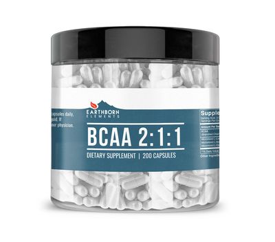 Earthborn Elements BCAA, 200 Capsules, Pure &amp; Undiluted, No Additives