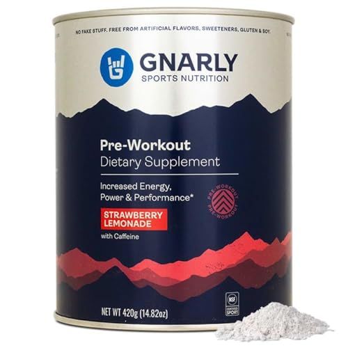 Gnarly Nutrition Natural Pre-Workout Powder - Endurance &amp; Recovery, NSF Sport Certified, Vegan Pre Workout Wellness, Sports Nutrition - Strawberry Lemonade, Caffeine 14.82oz