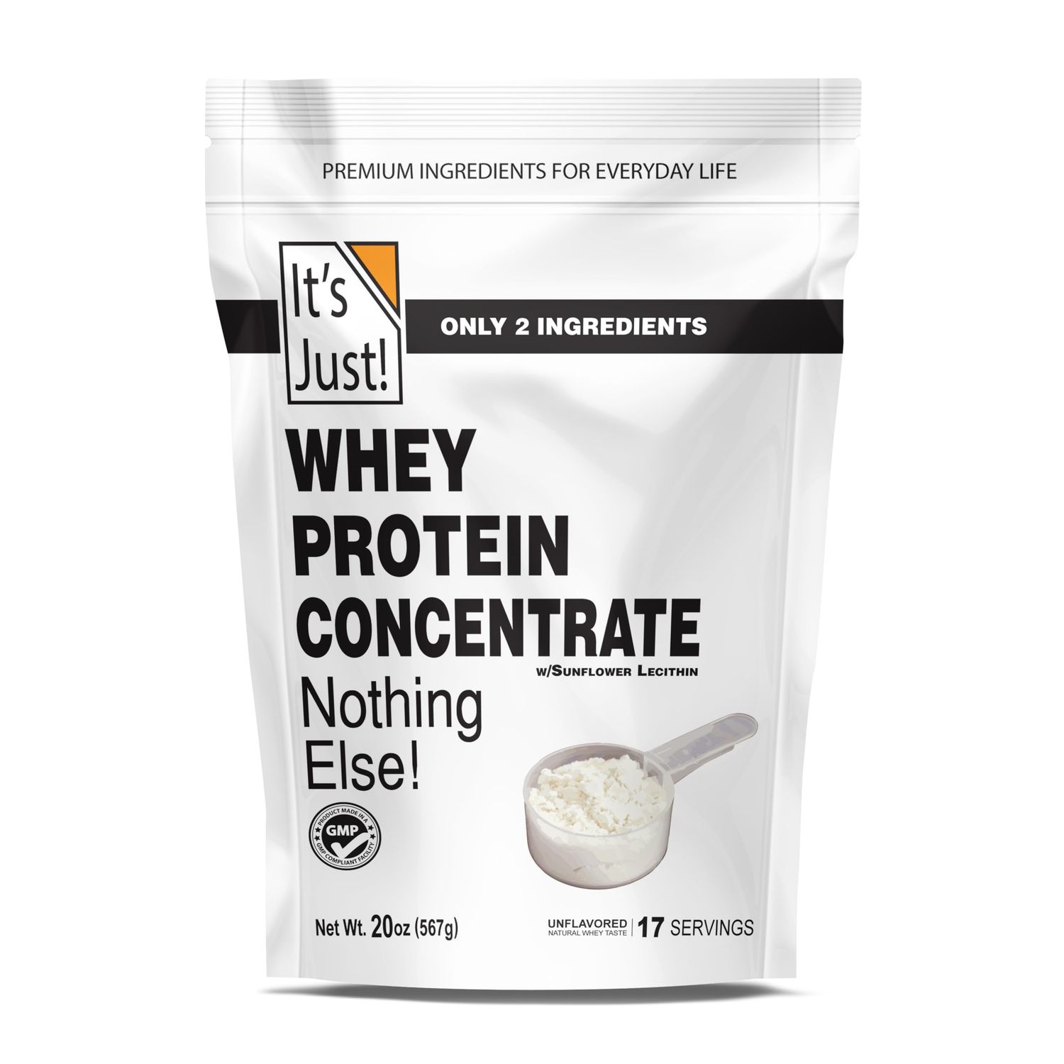 It&#39;s Just! - 100% Whey Protein Concentrate, Made in USA, RBST/rBGH Hormone Free, Premium WPC-80, No Added Flavors or Artificial Sweeteners (1.25 Pound, Unflavored)