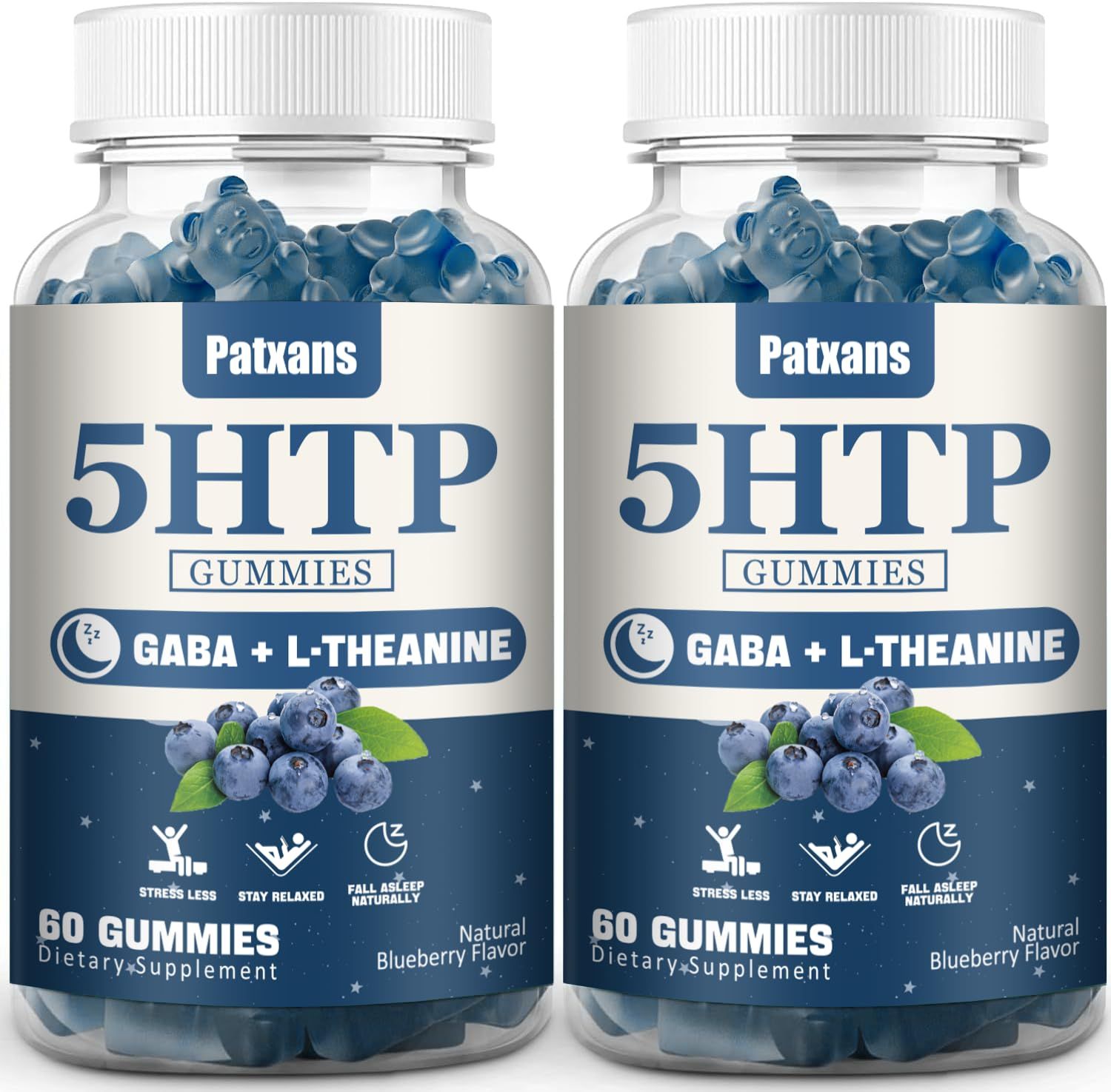 2Packs 300MG 5HTP GABA Sleep Supplement Gummies - Melatonin-Free - Contains 200 MG L-Theanine - Sleep Supplement - Omega 3-6-9 for Natural Zzzs,120 Counts,Blueberry Flavor.