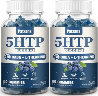 2Packs 300MG 5HTP GABA Sleep Supplement Gummies - Melatonin-Free - Contains 200 MG L-Theanine - Sleep Supplement - Omega 3-6-9 for Natural Zzzs,120 Counts,Blueberry Flavor.