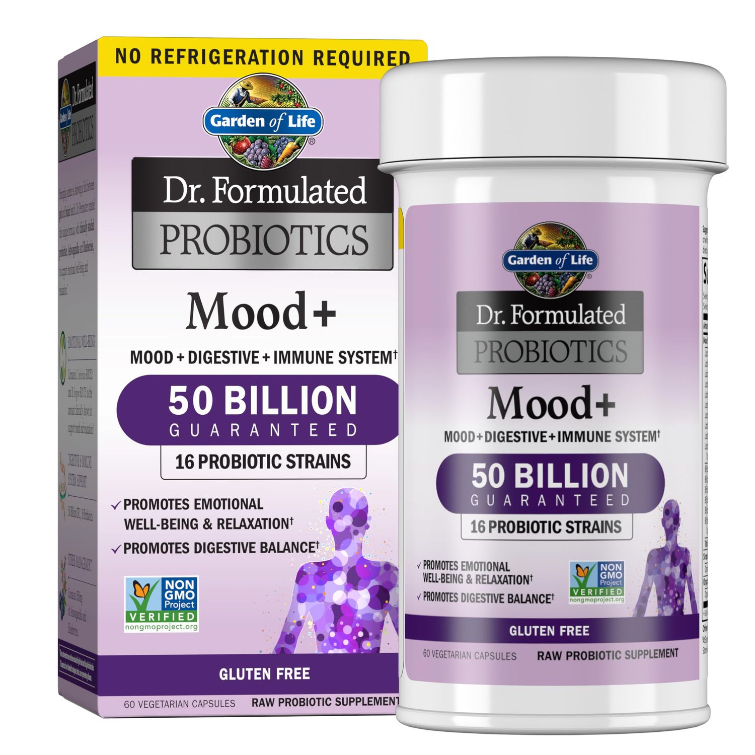 Garden of Life Probiotics Mood+ Dr Formulated Acidophilus Probiotic Supplement - Promotes Emotional Well-Being, Relaxation and Digestive Balance - Ashwagandha for Stress Management, 60 Veggie Caps