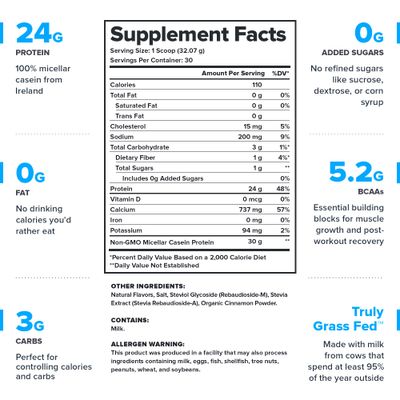 LEGION Casein+ Casein Protein Powder (Cinnamon Cereal) - Slow-Release Micellar Casein Protein Powder - Non-GMO, Gluten-Free &amp; Naturally Sweetened Casein Powder from Grass-Fed Cows (30 Servings)