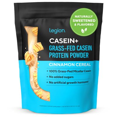 LEGION Casein+ Casein Protein Powder (Cinnamon Cereal) - Slow-Release Micellar Casein Protein Powder - Non-GMO, Gluten-Free &amp; Naturally Sweetened Casein Powder from Grass-Fed Cows (30 Servings)