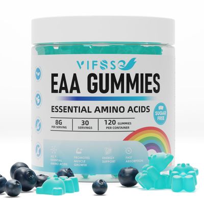 VIFSSG EAA Gummies 120 Gummies (Blue Raspberry), 8000 mg Essential Amino Acids - All 9 Essential Aminos (EAA) and All Branched-Chain Aminos (BCAAs), Non-GMO, Gluten Free, Vegetarian Friendly