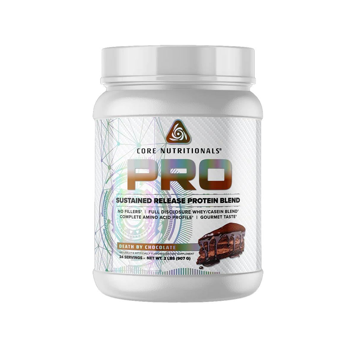 Core Nutritionals Pro Sustained Release Protein Blend, Digestive Enzyme Blend, 25G Protein, 2G Carb, 24 Servings (Death by Chocolate)