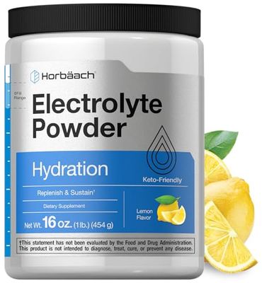 Horbach Electrolytes Powder | 16 oz | 130 Servings | Hydration Supplement | Vegetarian | Keto-Friendly | Non-GMO, Gluten Free Formula | Lemon Flavor