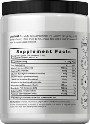 Horbach Electrolytes Powder | 16 oz | 130 Servings | Hydration Supplement | Vegetarian | Keto-Friendly | Non-GMO, Gluten Free Formula | Lemon Flavor