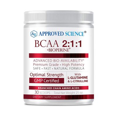 Approved Science BCAA Powder - 2:1:1 BCAA Ratio - 3500 mg L-Leucine - Fruit Punch Flavor - 25 Ounce - 30 Servings - Workout Boost, Endurance, Prevent Burnout - BioPerine - Vegan Friendly - 1 Tub