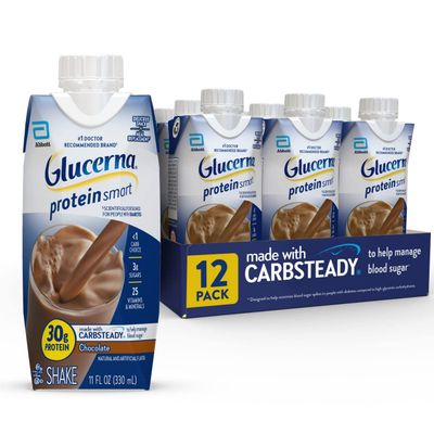 Glucerna Protein Smart Nutritional Shake, Diabetic Protein Drink, Blood Sugar Management, 30g Protein, 150 Calories, Chocolate, 11-fl-oz Carton, 12 Count