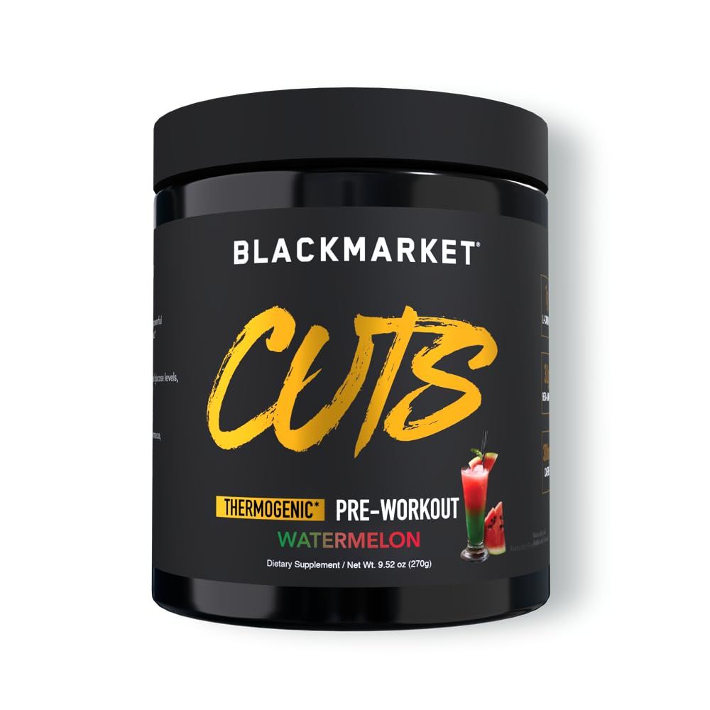 BLACKMARKET CUTS Pre Workout - Flavored Energy Powdered Drink Mix for Men &amp; Women, Great for Muscle Definition, Thermogenic, Creatine Free (Watermelon, 30 Servings)