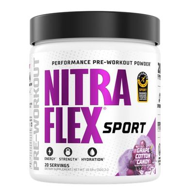 Nitraflex Sport Grape Cotton Candy Pre-Workout Powder, Banned Substance Tested, Citrulline, Betaine, Electrolytes, Hydration, Boron, for Men &amp; Women, 20 Servings