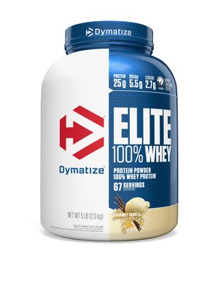 Dymatize Elite 100% Whey Protein Powder, 25g Protein, 5.5g BCAAs &amp; 2.7g L-Leucine, Quick Absorbing &amp; Fast Digesting for Optimal Muscle Recovery, Gourmet Vanilla, 5 Pound, 67 Servings
