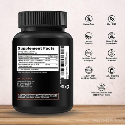 HUMANX Fadogia Agrestis, Tongkat Ali &amp; Beta Ecdysterone 1000mg - USA Third Party Tested Supplement - Powerful Extracts to Support Athletic Performance &amp; Muscle Mass - Veggie Capsules Supplements