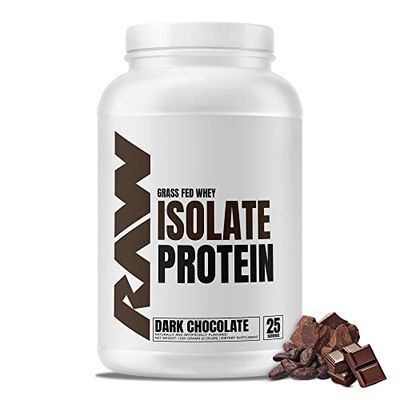 RAW Whey Isolate Protein Powder, Dark Chocolate - 100% Grass-Fed Sports Nutrition Whey Protein Powder for Muscle Growth &amp; Recovery - Low-Fat, Low Carb, Naturally Flavored &amp; Sweetened - 25 Servings