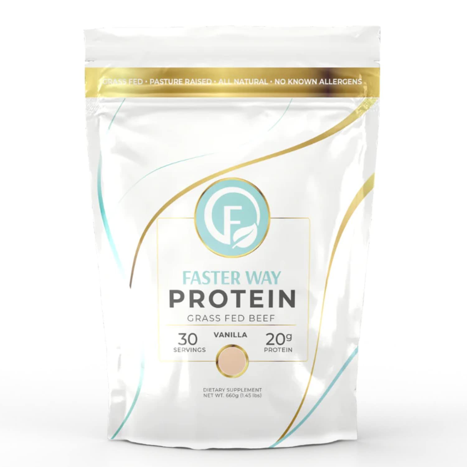 Faster Way to Fat Loss - Grass Fed Protein Powder Vanilla Flavor, Dairy-Free Alternative to Whey Protein Powder, Pure Hydrolyzed Beef Protein Isolate with All 9 Essential Amino Acids. Non-GMO - 660g