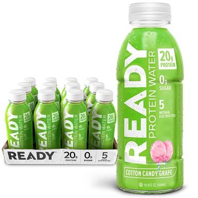 Ready Protein Water, 20g of Whey Protein Isolate, Sugar Free, Cotton Candy Grape, 12-Pack, 16.9 Fluid Ounces Each