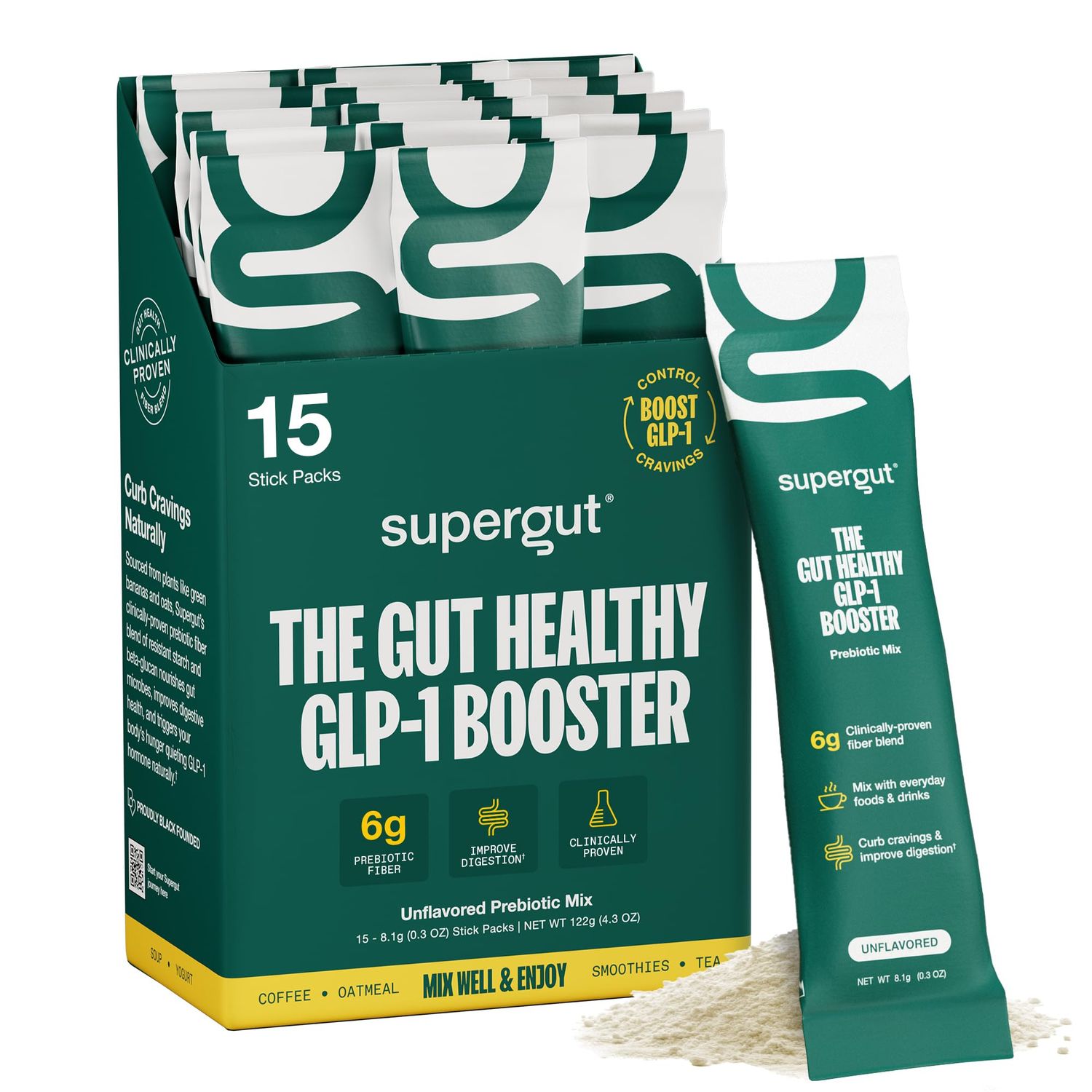Gut Healthy GLP-1 Booster | High Fiber Supplement Mix | May Support Digestion | No Sugar | Soy Free | Keto Friendly | Unflavored Plant Based Powder (15 Servings, 1 Box)