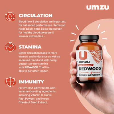 UMZU Redwood Nitric Oxide Booster &amp; Blood Circulation Supplement, 3 Bottles (90 Day Supply | 540 Capsules)