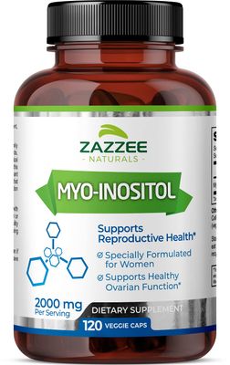 Zazzee Myo-Inositol Capsules, 2000 mg per Serving, 120 Vegan Capsules, Ideal Dosage for 40:1 Ratio, 100% Vegetarian, Hormone Balance &amp; Healthy Ovarian Function Support, All-Natural and Non-GMO